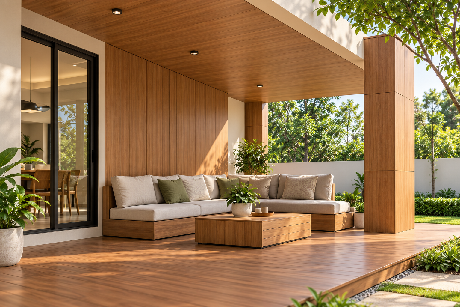 Covered semi-exterior wooden space